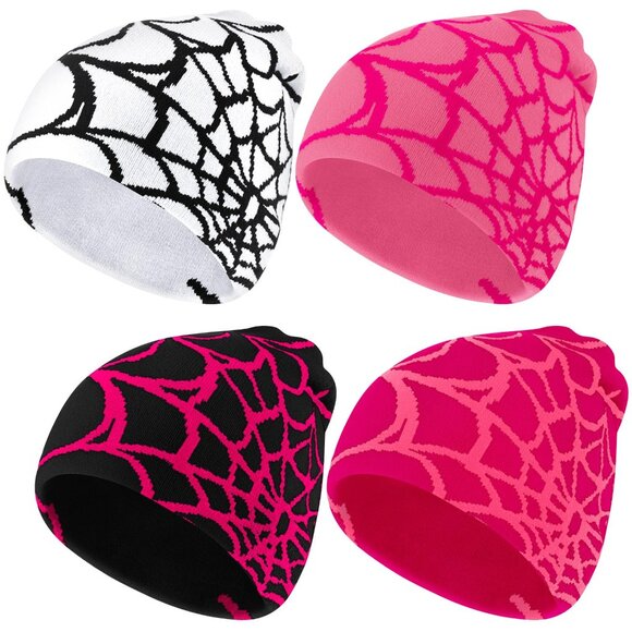 Y2K Spider Web Beanies Gothic Knitted Hat Unisex Streetwear Winter Warm